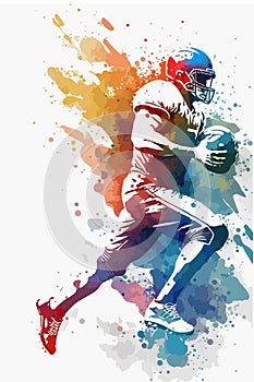 Abstract american football player from splash of watercolors. Vector illustration of paints.