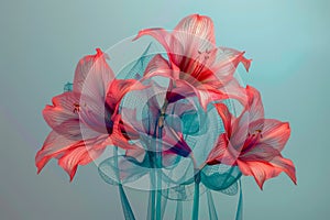 Abstract Anaglyph 3D Effect Flower Composition with Blue and Red Overlays on Pastel Background