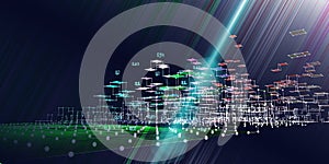 Abstract analysis algorithms data  background with blurred lines. 3d diagram analysis infographics.  Data chart.  City network