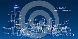 Abstract  analysis grid algorithm data on blue background. Big data. 3d grid data chart  algorithm. Data chart. Vector