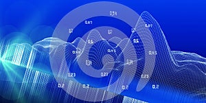 Abstract analytical background with wireframe algorithm analyze data and blurred lines. Big data. Quantum cryptography concept.