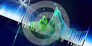 Abstract analytical background with wireframe algorithm analyze data and blurred lines. Quantum cryptography concept. Analytics