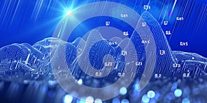 Abstract analytical background with wireframe algorithm analyze data and blurred lines. Quantum cryptography concept. Analytics