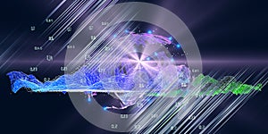 Abstract analyze algorithm artificial intelligence data background. Big data.  Quantum computimg  concept with grid and  blurred