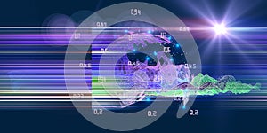 Abstract analyze algorithm artificial intelligence data background. Quantum computimg  concept with grid and  blurred line.