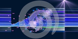 Abstract analyze algorithm artificial intelligence data background. Quantum computimg  concept with grid and  blurred line. Big