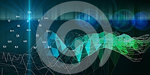 Abstract analyze algorithm  artificial intelligence data. Technology concept with color grid and  blurred lines. Blockchain. Big