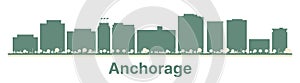 Abstract Anchorage Alaska USA City Skyline with Color Buildings
