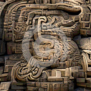 Abstract ancient background. Stone carving in the style of the ancient Mayan and Inca cultures. Abstract decorative art. Mystic