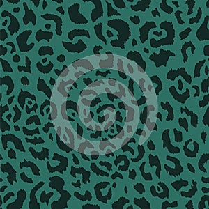 Abstract animal leopard seamless pattern design. Green camouflage background. T shirt textile graphic design, wallpaper.
