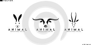 Abstract animal logo. Isolated antelope bull and rabbit