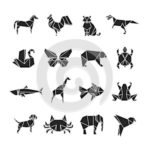 Abstract animals silhouettes with line details. Animal icons isolated on white background