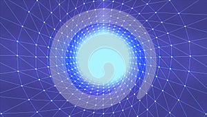 Abstract animated plexus tunnel background. Motion. Connected lines and dots creating round shaped tunnel with the light