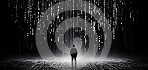 abstract animation of binary code cascading down like digital rain