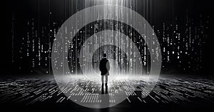 abstract animation of binary code cascading down like digital rain