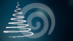 Abstract animation of Christmas cards. Abstract animation with white line drawing rotating Christmas tree with snow