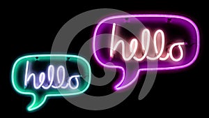 Abstract animation of neon signs with the inscription hello with changeable different glow colors