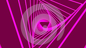 Abstract animation with rotating triangles on a black background computer renderer. Pink triangles