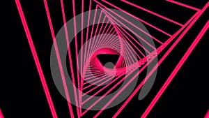 Abstract animation with rotating triangles on a black background computer renderer. Red triangles