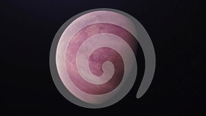Abstract animation of unknown pink planet rotating in outer space. Animation. Abstract pink planet orbiting in space