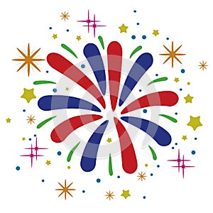 Abstract anniversary bursting fireworks, vector