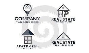 black white color Modern and creative House icon set, Real State Logo Design set sun and soler, Royal Place logo bundle,