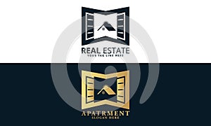 Gold And Black color Modern Real State Logo Design set, Royal Place logo bundle, Apartment Sweet Home, icon designwith grey black