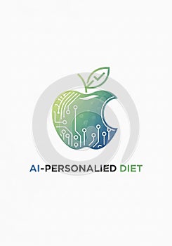 An abstract apple logo in gradient green to blue features circuit