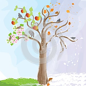 Abstract apple tree as symbol of seasonal changes