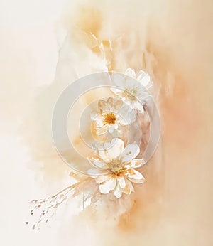 Abstract Apricot Blossom Watercolour Flower Painting