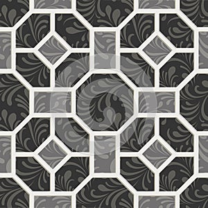 Abstract arabesque seamless pattern. Artistic line with geometric shapes. Linear floral ornamental texture in asian arab style