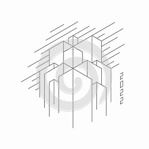 Abstract architectural construction. Geometric technological background.