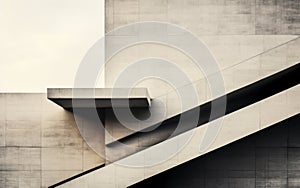 Abstract architectural detail of a modern building showcasing the geometric beauty of concrete angles and planes in a monochrome