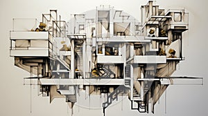 Abstract Architectural Drawing with Floating Elements