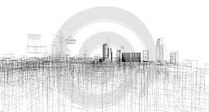 Abstract architectural drawing sketch,City Scape