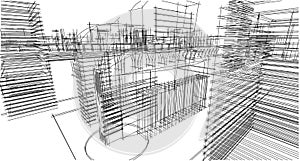 Abstract architectural drawing sketch, City scape, 3D Illustration