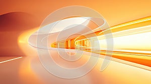 Abstract orange architectural interior with bright flowing light