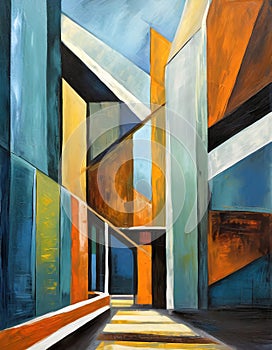 Abstract architectural oil painting