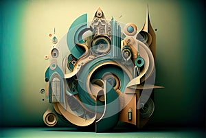 Abstract architectural retro composition in surrealism style. Retro background with surreal mindbending figures photo