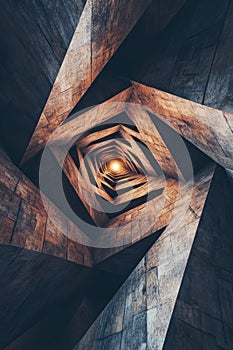 Abstract Architectural Spiral with Geometric Patterns and Dramatic Lighting