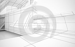 Abstract architectural white interior of a minimalist house with large windows. Drawing.