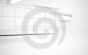 Abstract architectural white interior of a minimalist house with large windows. Drawing.