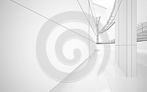 Abstract architectural white interior of a minimalist house with large windows. Drawing.