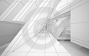 Abstract architectural white interior of a minimalist house with large windows. Drawing.