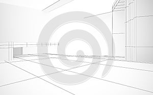 Abstract architectural white interior of a minimalist house with large windows. Drawing.