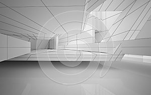Abstract architectural white interior of a minimalist house with large windows. Drawing.