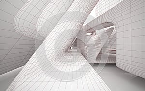 Abstract architectural white interior of a minimalist house with large windows. Drawing.