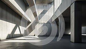 Abstract architecture background, empty rough concrete interior with diagonal columns.