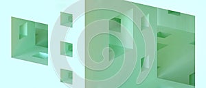 Abstract architecture Background and Minimal Geometric shapes with Origami Paper art on Green. website, banner, Copy Space
