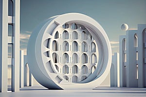 Abstract Architecture Background. White Circular Building. 3d Rendering